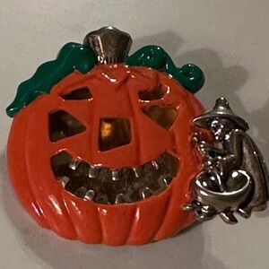 Vintage Halloween Enamel Wear Jack O Lantern Brooch Pin